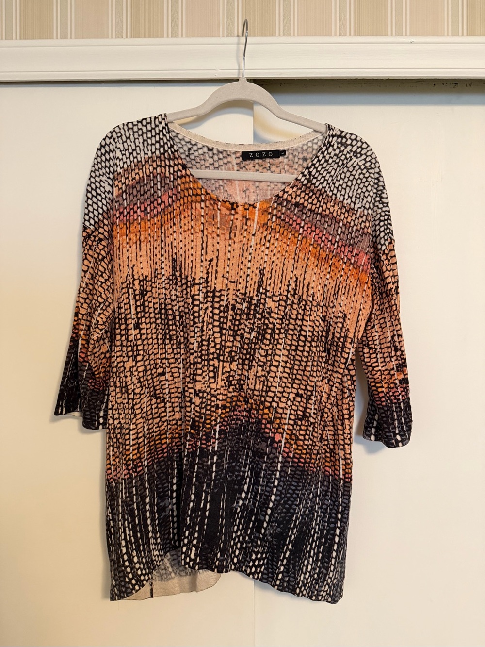 ZOZO Women's Orange & Black Patterned Long Sleeve Tee